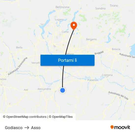 Godiasco to Asso map