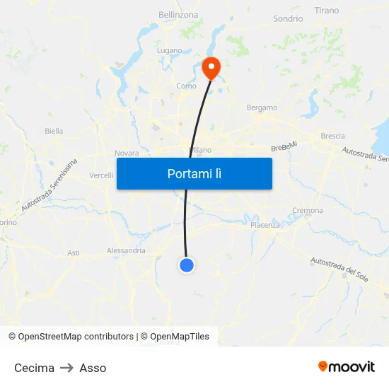 Cecima to Asso map