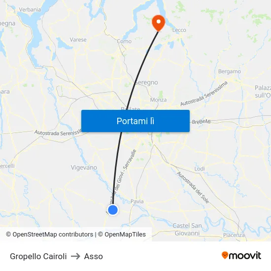 Gropello Cairoli to Asso map