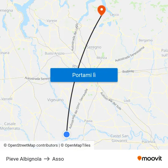 Pieve Albignola to Asso map