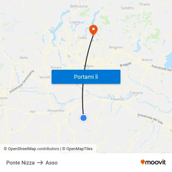 Ponte Nizza to Asso map