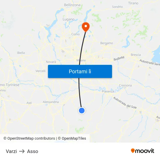 Varzi to Asso map