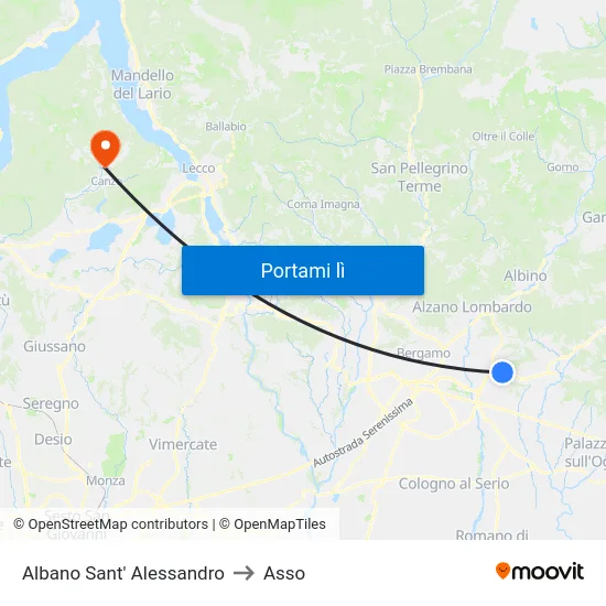 Albano Sant' Alessandro to Asso map