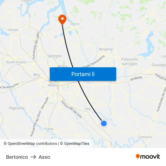 Bertonico to Asso map