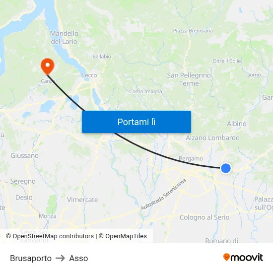 Brusaporto to Asso map