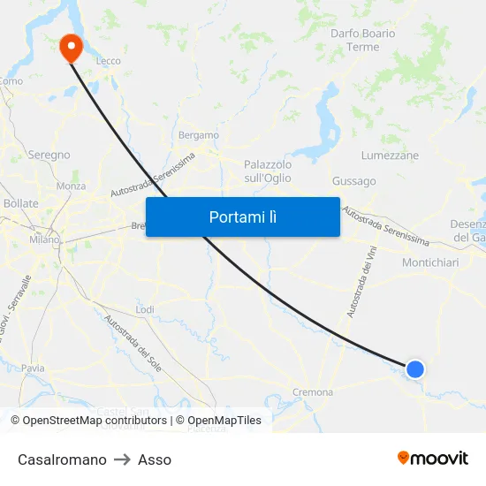 Casalromano to Asso map