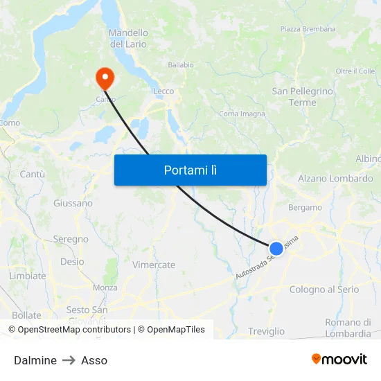 Dalmine to Asso map
