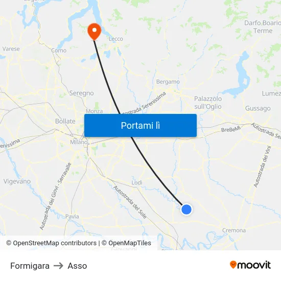 Formigara to Asso map