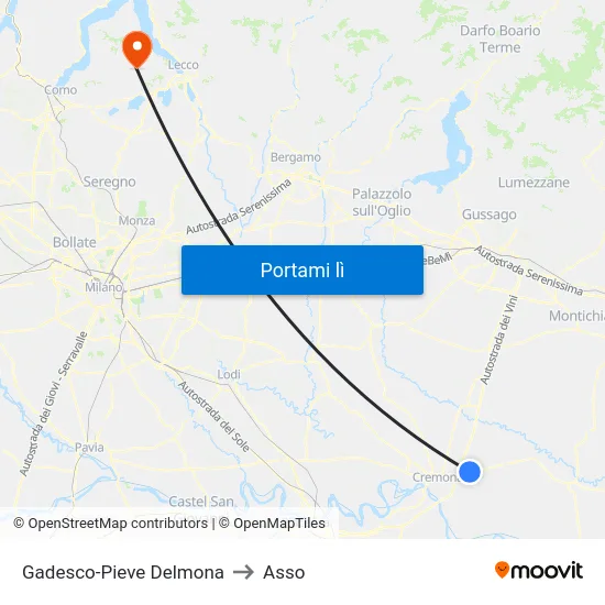 Gadesco-Pieve Delmona to Asso map