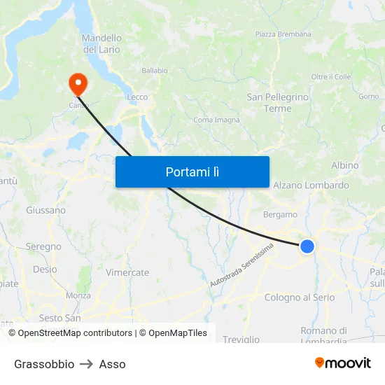 Grassobbio to Asso map