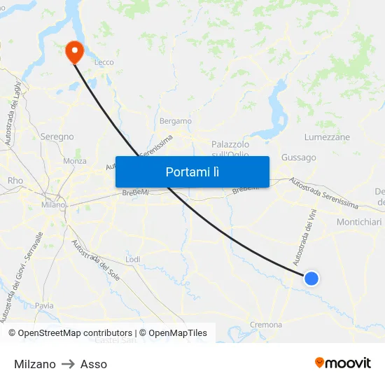 Milzano to Asso map