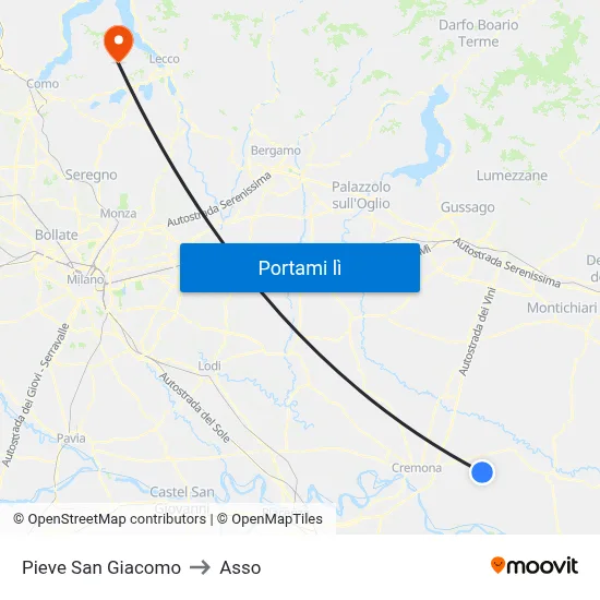 Pieve San Giacomo to Asso map