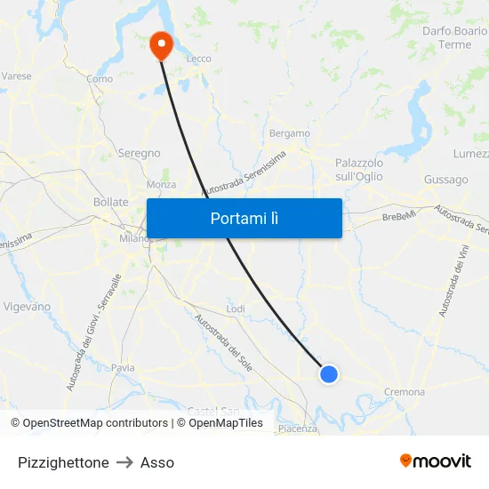 Pizzighettone to Asso map