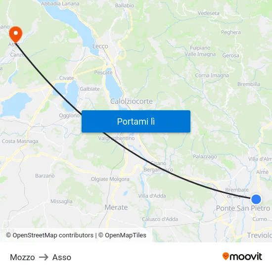 Mozzo to Asso map
