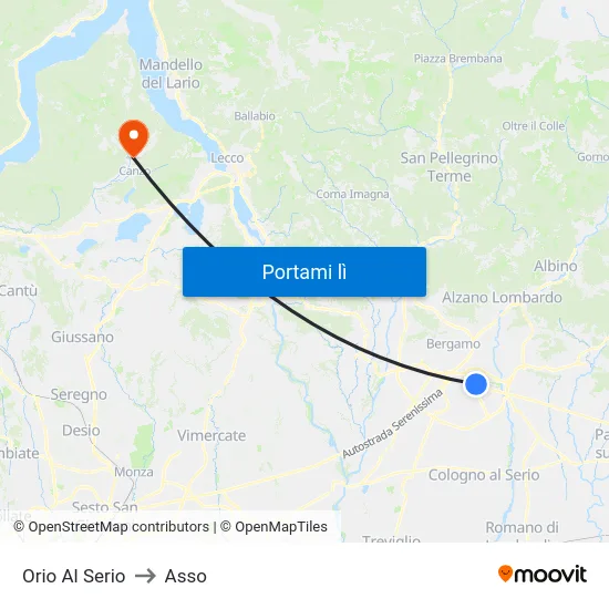 Orio Al Serio to Asso map