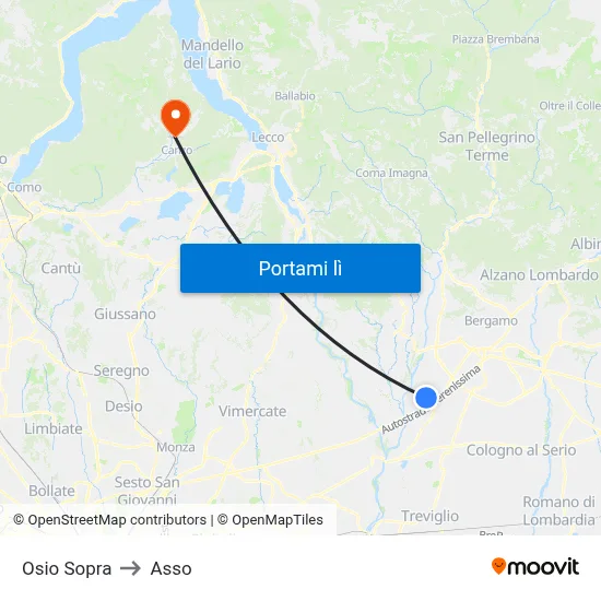 Osio Sopra to Asso map