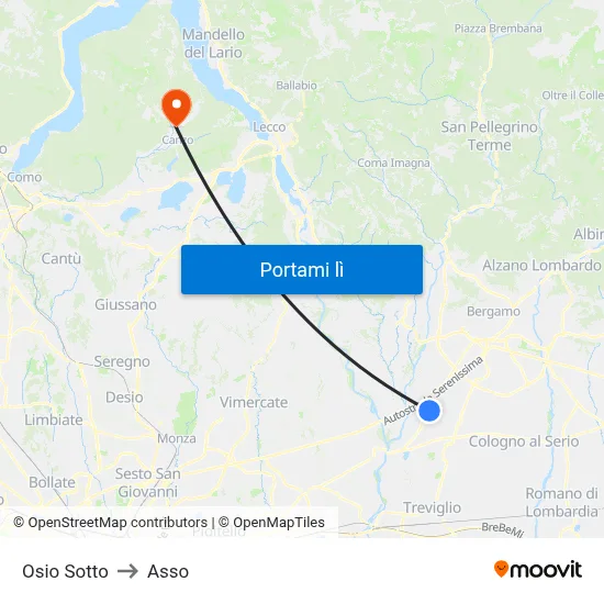 Osio Sotto to Asso map