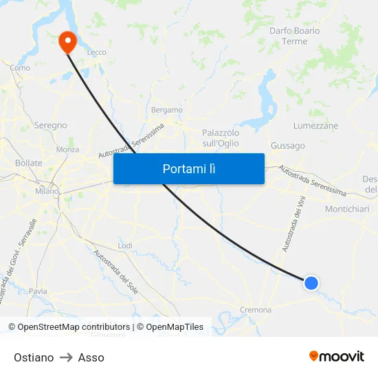 Ostiano to Asso map