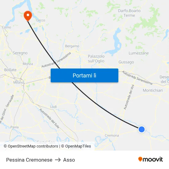 Pessina Cremonese to Asso map