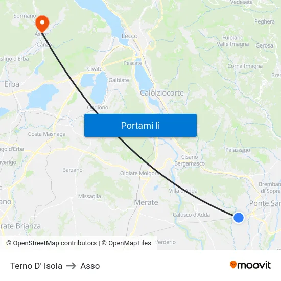 Terno D' Isola to Asso map