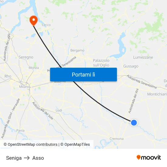 Seniga to Asso map