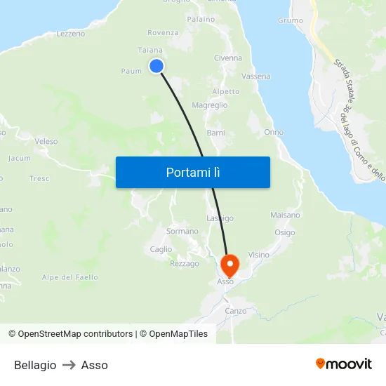 Bellagio to Asso map