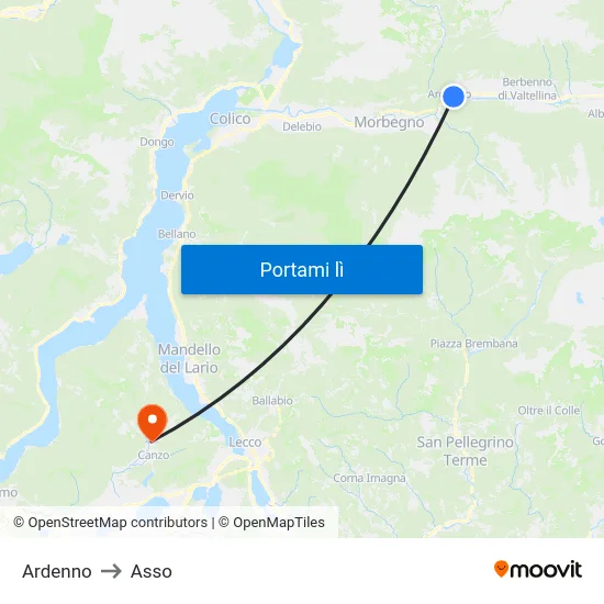 Ardenno to Asso map