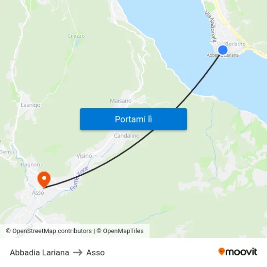 Abbadia Lariana to Asso map