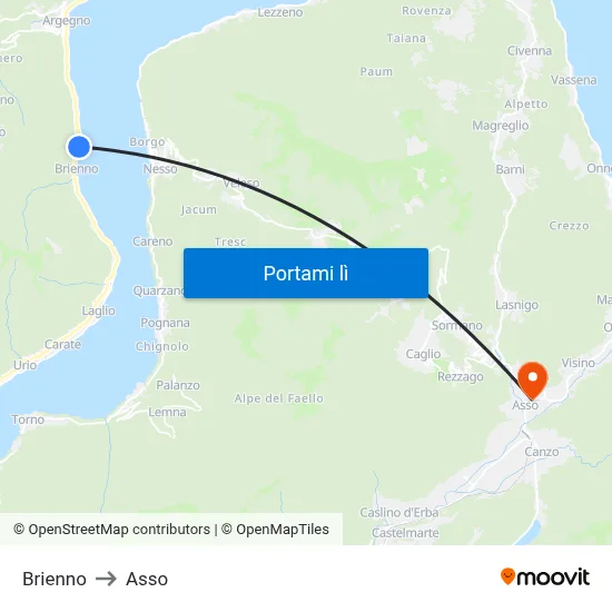 Brienno to Asso map