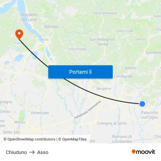 Chiuduno to Asso map