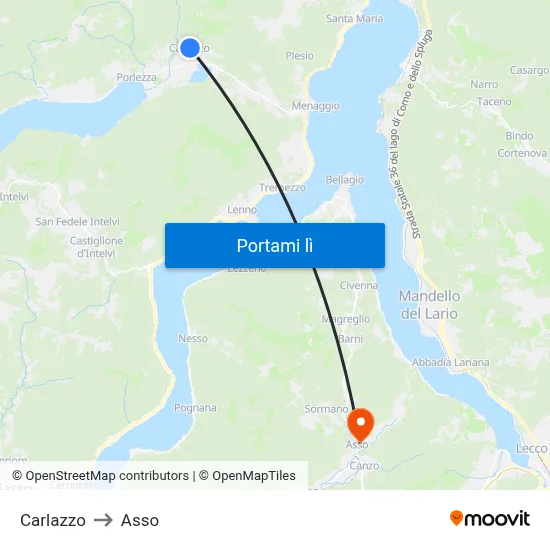 Carlazzo to Asso map