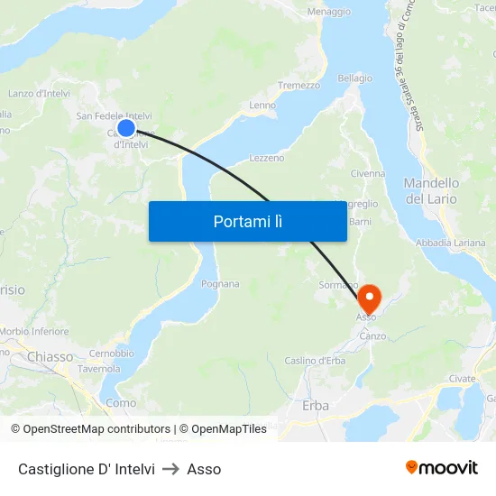 Castiglione D' Intelvi to Asso map