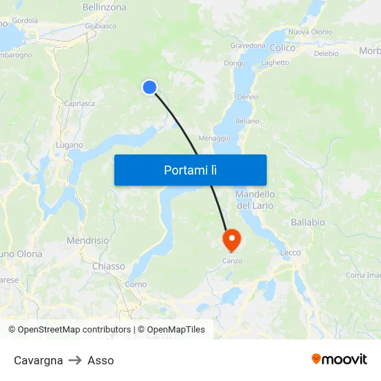Cavargna to Asso map