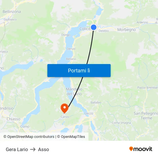 Gera Lario to Asso map