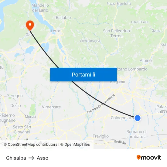 Ghisalba to Asso map