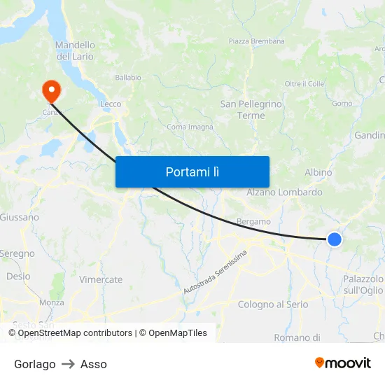 Gorlago to Asso map
