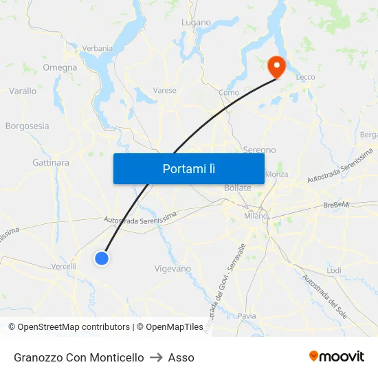 Granozzo Con Monticello to Asso map