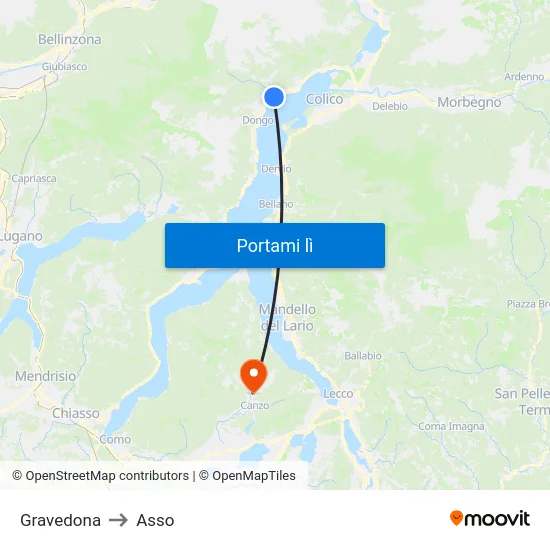 Gravedona to Asso map