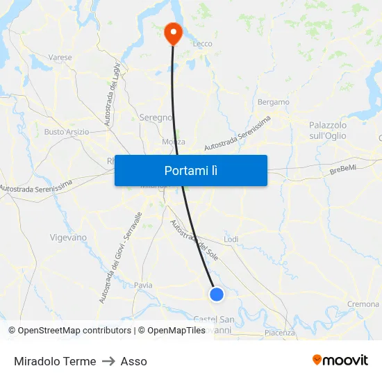 Miradolo Terme to Asso map