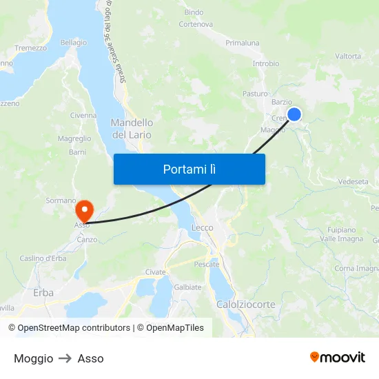 Moggio to Asso map