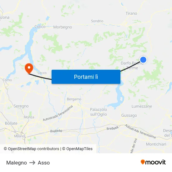 Malegno to Asso map