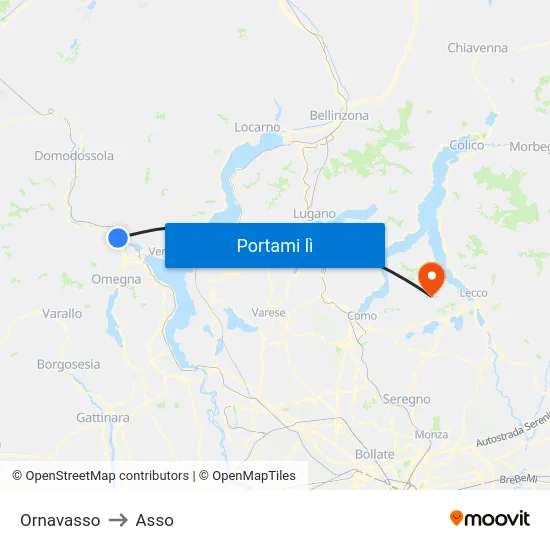 Ornavasso to Asso map