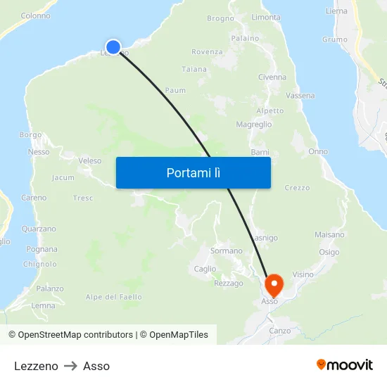 Lezzeno to Asso map