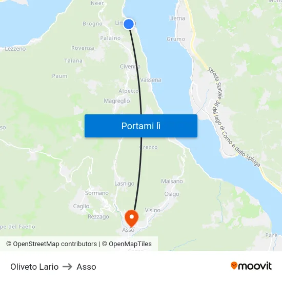 Oliveto Lario to Asso map
