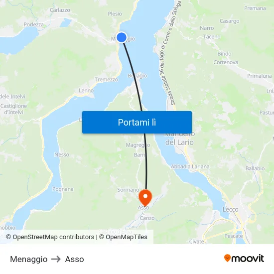 Menaggio to Asso map