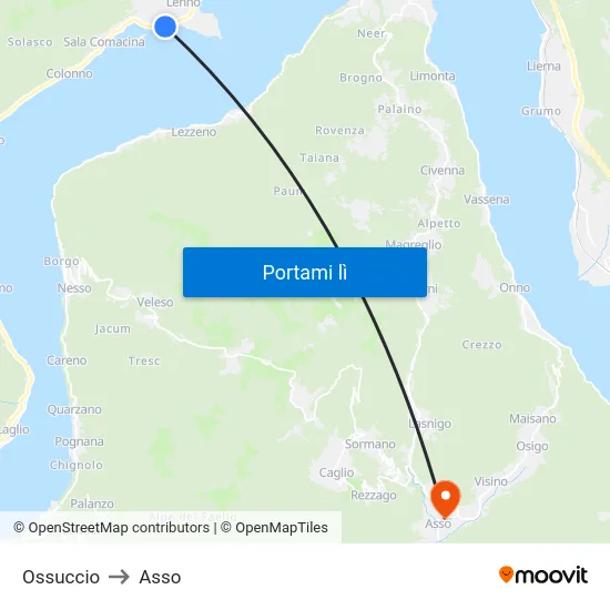 Ossuccio to Asso map