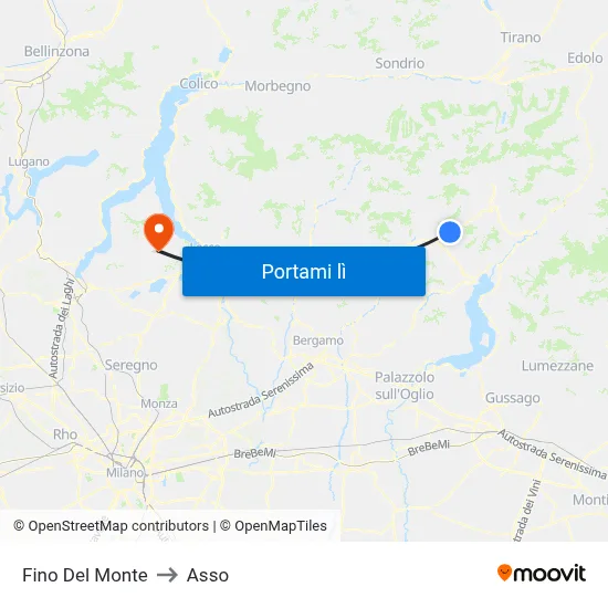 Fino Del Monte to Asso map