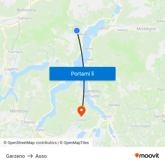 Garzeno to Asso map
