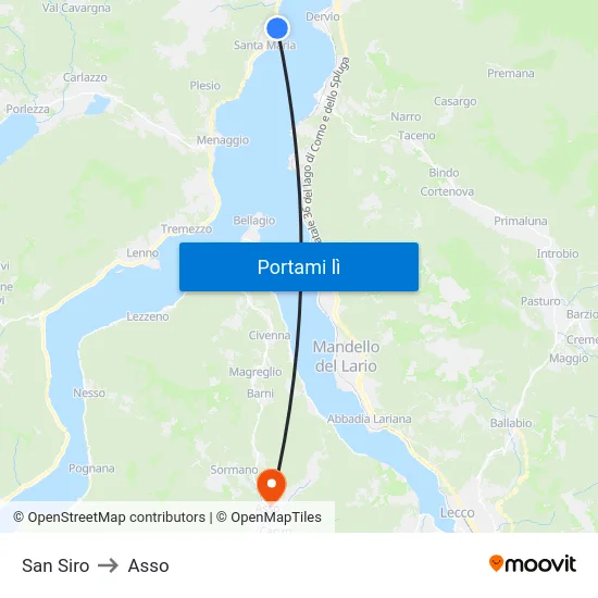 San Siro to Asso map