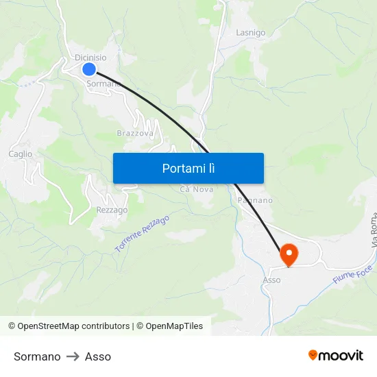 Sormano to Asso map